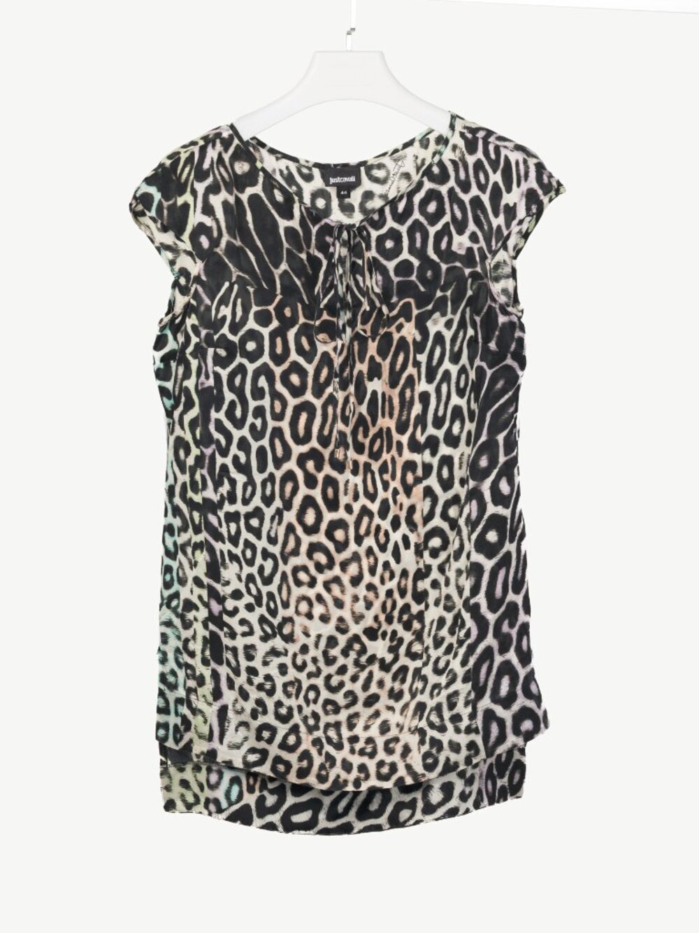 Just Cavalli Light-Grey-Multi Leopard Silk-Satin Tunic
